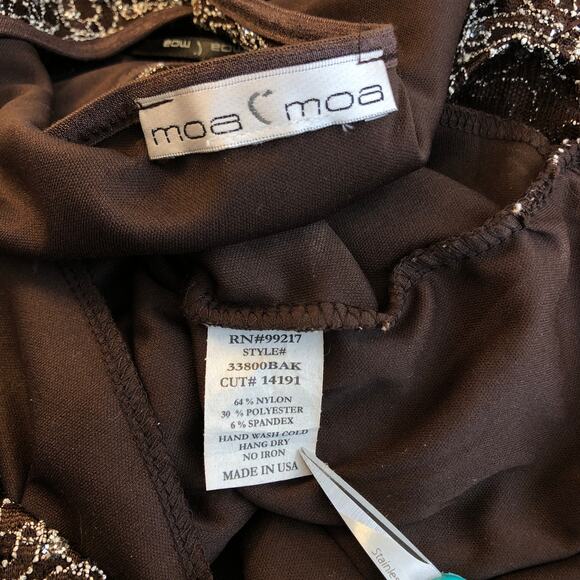 Moa Moa Evening Bodycon Glitter Blouse Scoop Neck Size Small Brown - Picture 4 of 9